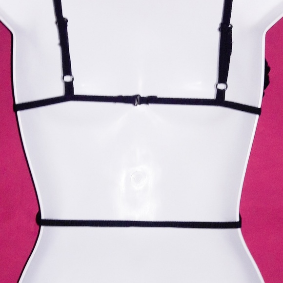 Black Floral Lace Strappy Bralette Panty Set O/S - Picture 7 of 7